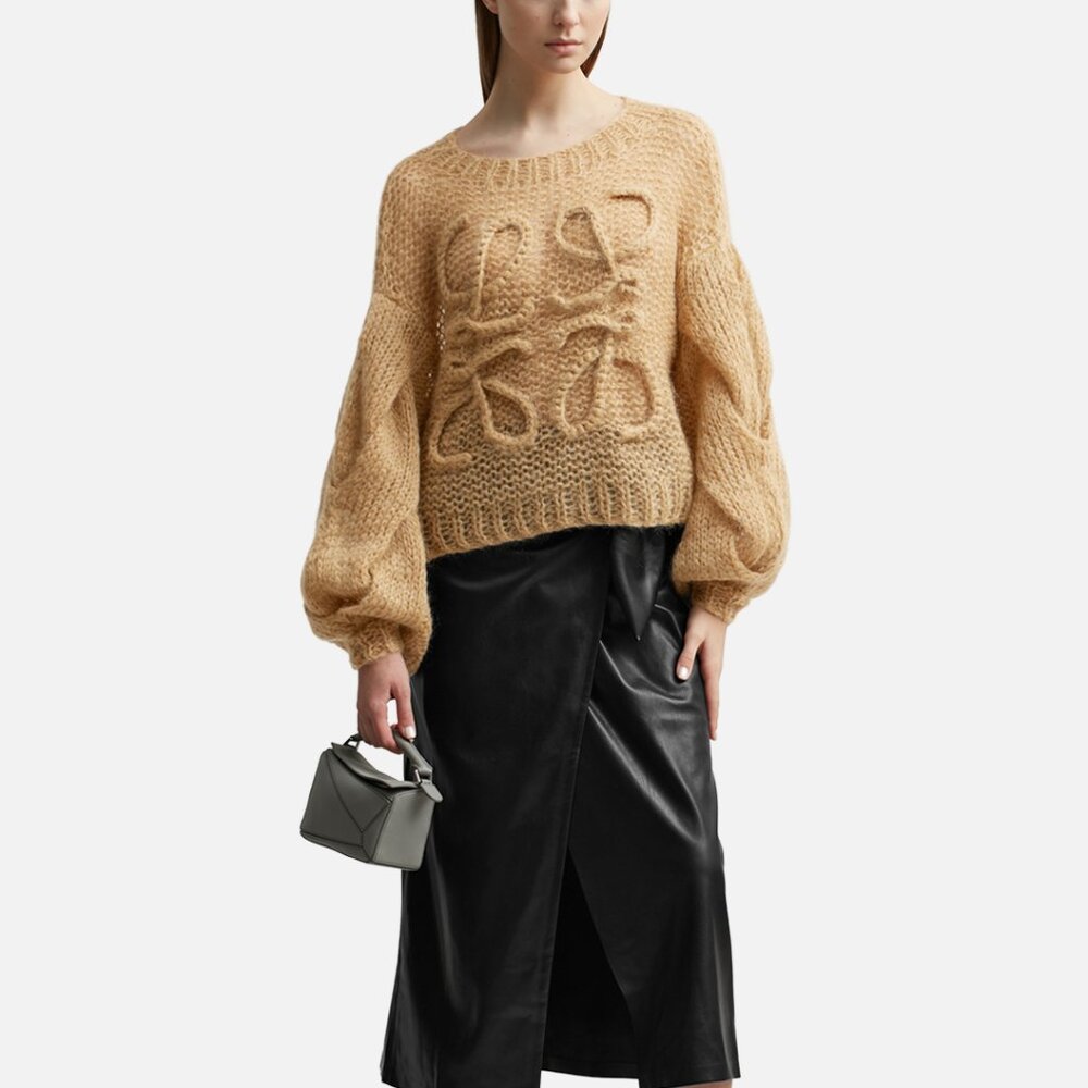 LOEWE Anagram-logo Oversized Mohair-blend Sweater In Light Camel